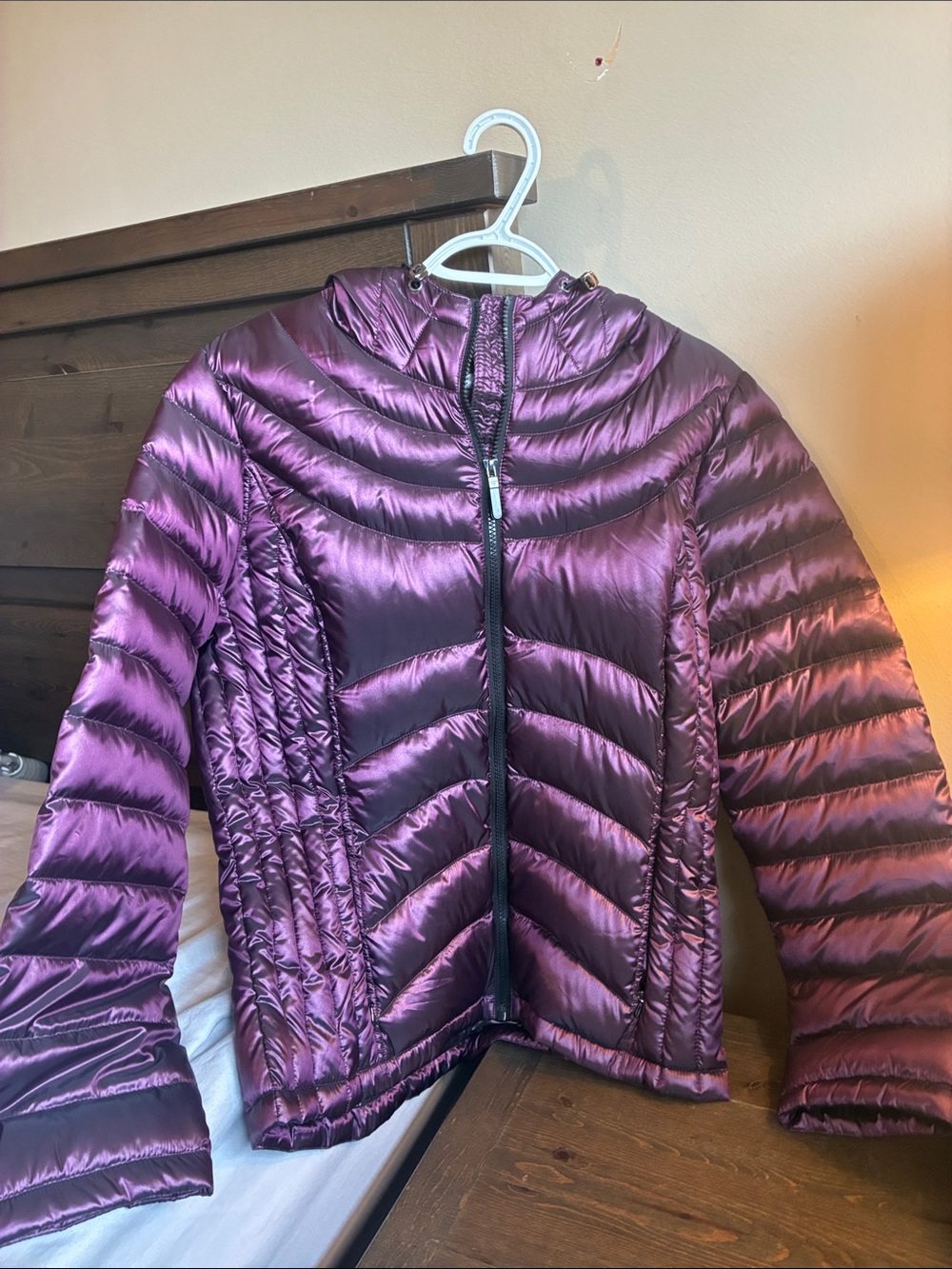 Andrew Marc Shimmery Purple Quilted Hooded Puffer Jacket